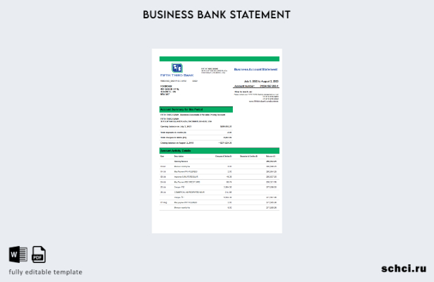 цифровая загрузка выписки по счету предприятия Fifth Third Bank в формате Word и
